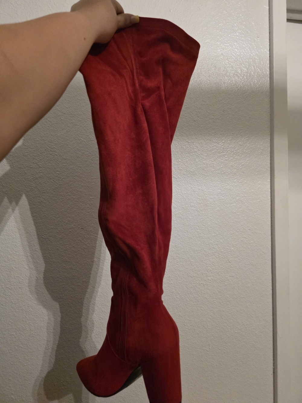 Torrid 8.5 Red Suede Knee-High Block Heel Boots, Wide Calf Approved. - Picture 10 of 11